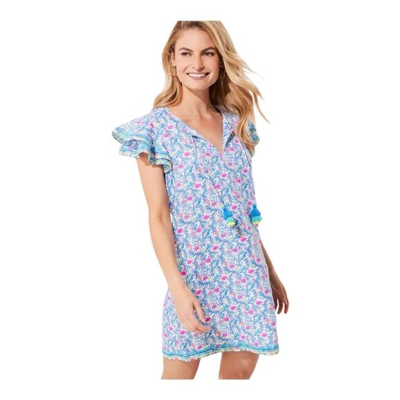 Vineyard Vines Floral Flamingos 100% Linen Tunic Dress - Picture 1 of 5